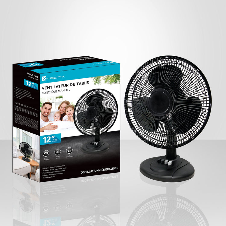 Xtricity - Ventilateur de Table, Diamètre de 12'', 3 Vitesses, Oscillation, Noir - Simple Boutique