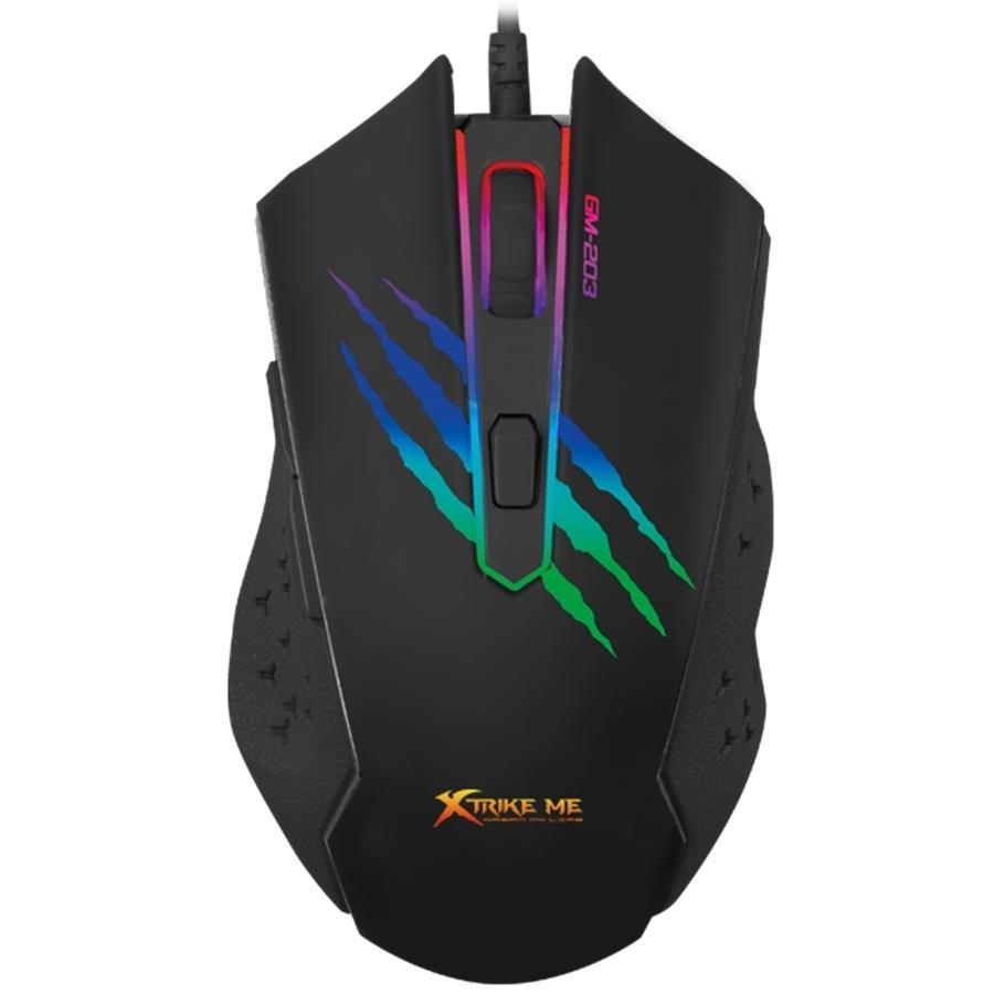 Xtrike Me GM-203 - Souris de Jeu Optique, Filaire avec 6 Boutons et Rétro-Éclairage Couleurs Mixtes, 800 à 2400 DPI, Noir - Simple Boutique