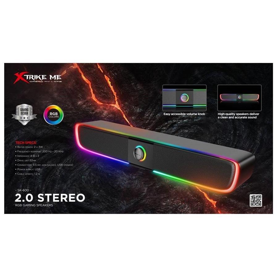 Xtrike Me SK-600 - Barre de Son USB avec Son Stéréo 2.0 et Rétro-Éclairage RGB, Noir - Simple Boutique