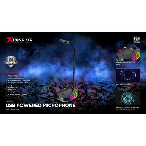 Xtrike Me XMC-02 - Microphone Filaire de Jeu Omnidirectionnel, USB, Haute-Sensibilité avec Éclairage RGB, Noir