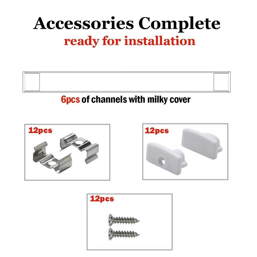 Yoho Canal de LED en Aluminium avec Housse, Diffuseur, Embout et Clip de Montage, 1 Mètre, Paquet de 6 - Simple Boutique