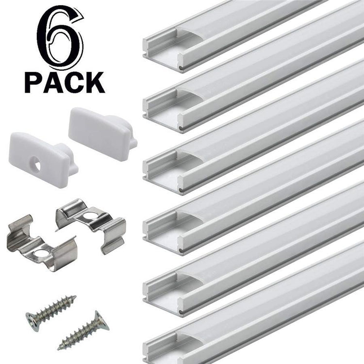 Yoho Canal de LED en Aluminium avec Housse, Diffuseur, Embout et Clip de Montage, 1 Mètre, Paquet de 6 - Simple Boutique