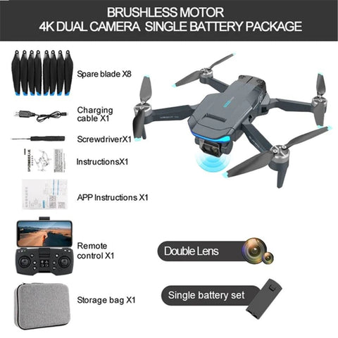 ZFR - Drone avec Double Objectif 4K Grand Angle avec Étui de Rangement et Télécommande, Noir