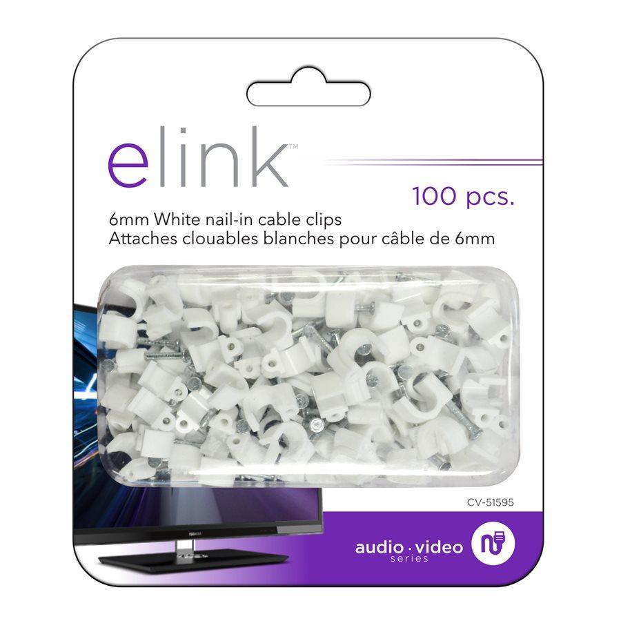 eLink CV-51595 Attaches Clouables Blanches Pour Câbles 6MM 100 Unités - Simple Boutique