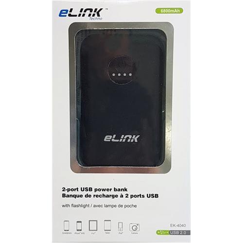 eLink Powerbank 2 Ports USB Avec Lampe De Poche 6800Mah - Simple Boutique