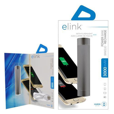 eLink Powerbank USB Avec Lampe De Poche 3000 Mah Argent