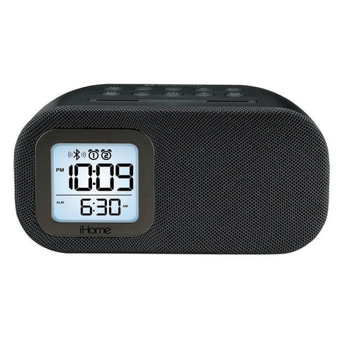 iHome IBT210BC Radio-Réveil FM, Deux Alarmes, Bluetooth avec Haut-Parleur et Charge USB, Noir