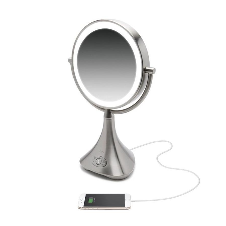 iHome ICVBT8SNC Miroir de Vanité Double Face de 9 po avec Chargement USB, Bluetooth Et Haut-Parleur, Argenté - Simple Boutique