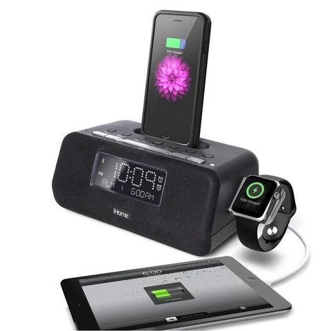 iHome iPLWBT5BC Station de chargement à double alarme Bluetooth pour iPhone et Apple Watch